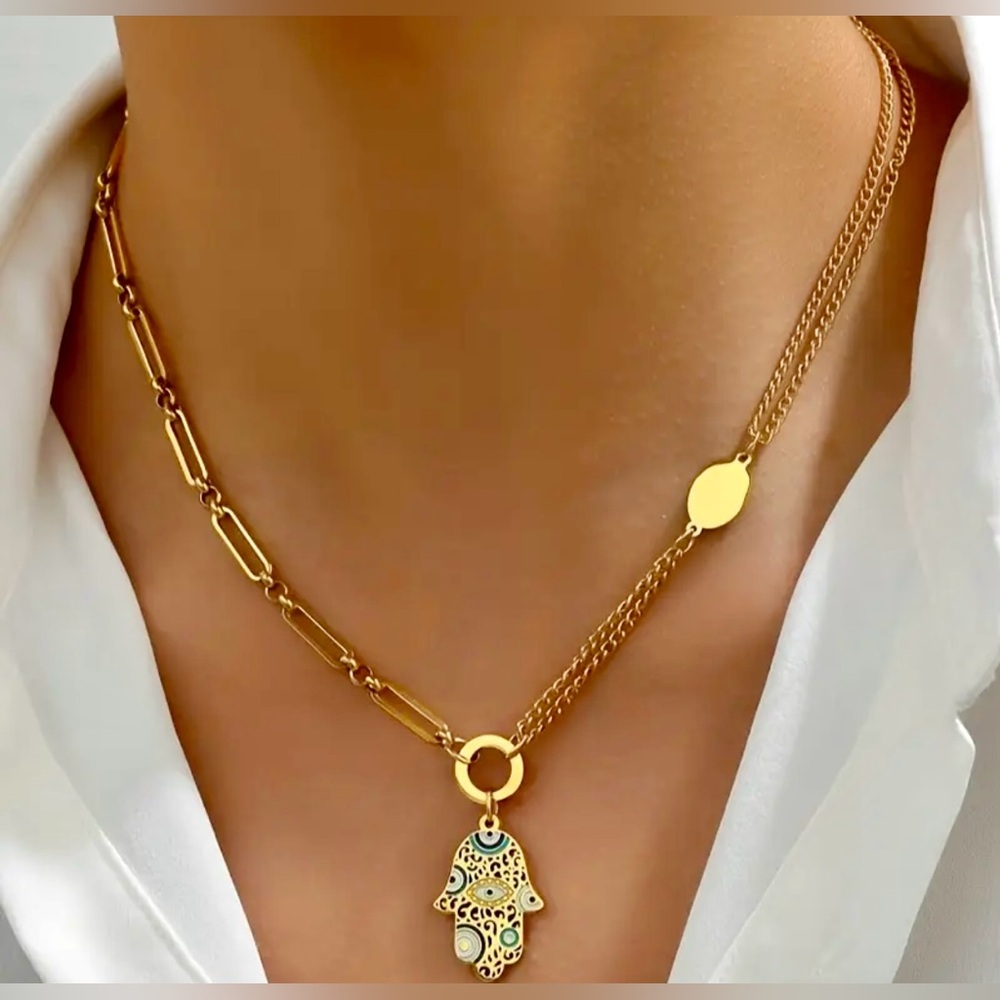 Vintage Style Hamsa Hand Pendant Necklace